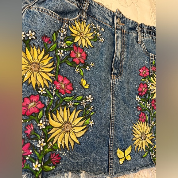 Hand Painted Denim Skirt - Picture 2 of 6